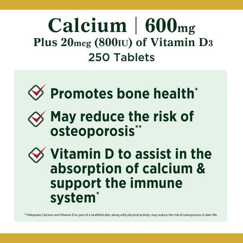 Nature's Bounty Calcium 600 + Vitamin D3 Tablets; 600 mg; 250 Count EasyOptionXY LLC