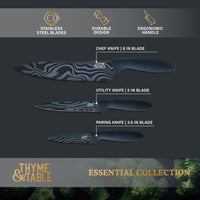 Thyme & Table 3-Piece Stainless Steel Blue Swirl Knife Set with Protective Sheaths EasyOptionXY LLC