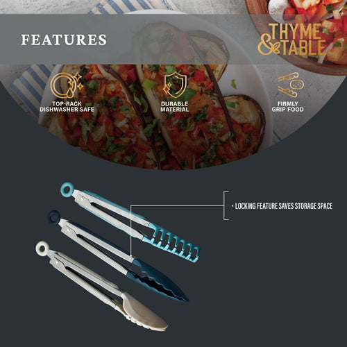 Thyme & Table 3-Piece Locking Tong Set with Non-Scratch Tips EasyOptionXY LLC