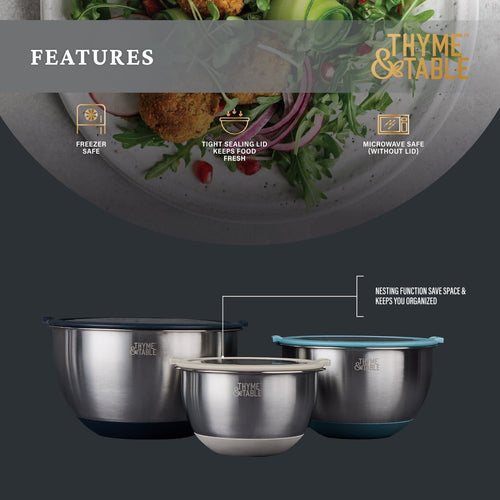 Thyme & Table 6-Piece Mixing Bowl Set with Easy Grip Transparent Lids EasyOptionXY LLC