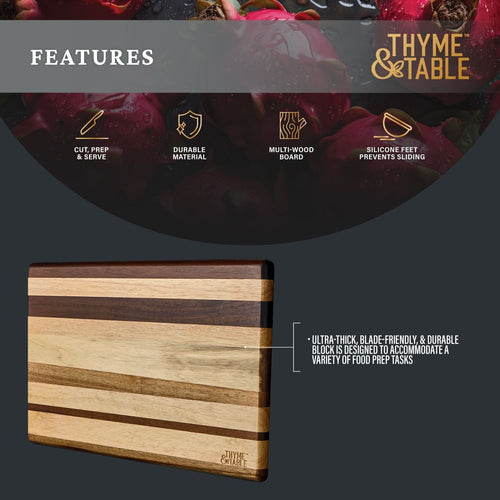 Thyme & Table 18x12 Multi-Wood Butcher Block with Non-Slip Silicone Feet EasyOptionXY LLC