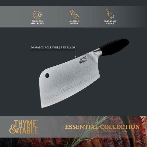 Thyme & Table Stainless Steel Damascus Cleaver with Protective Sheath EasyOptionXY LLC