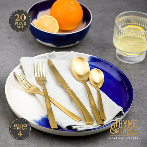 Thyme & Table 20-Piece Royal Stainless Steel Flatware Set, Gold EasyOptionXY LLC