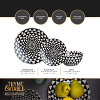 Thyme & Table Dinnerware Black & White Medallion 12 piece set Stoneware EasyOptionXY LLC
