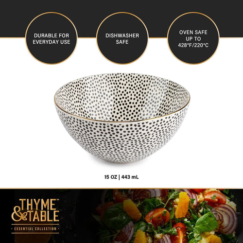 Thyme & Table Stoneware Large Bowl, Dot EasyOptionXY LLC