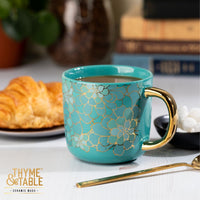 Thyme & Table Stoneware Coffee Mug, 16 fl oz, Teal Succulent EasyOptionXY LLC