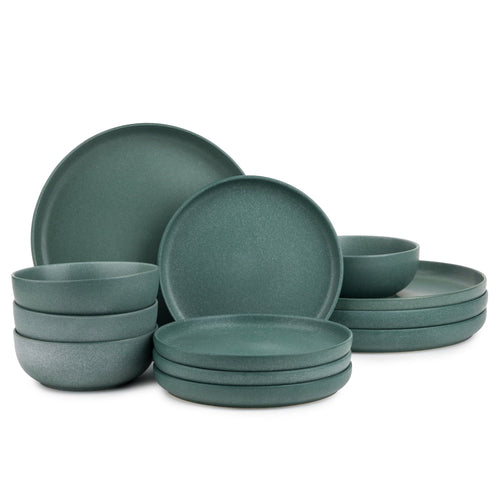 Thyme & Table 12-Piece Stoneware Dinnerware Set, Caspian Green EasyOptionXY LLC