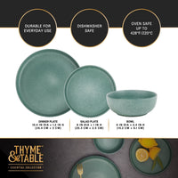 Thyme & Table 12-Piece Stoneware Dinnerware Set, Caspian Green EasyOptionXY LLC