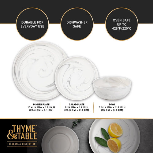 Thyme & Table Dinnerware Grey Marble Stoneware, 12 Piece Set EasyOptionXY LLC