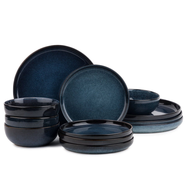Thyme & Table 12-Piece Stoneware Dinnerware Set, Atlantic Blue EasyOptionXY LLC