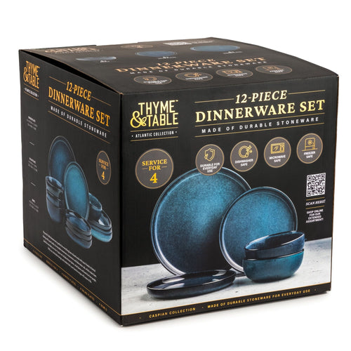 Thyme & Table 12-Piece Stoneware Dinnerware Set, Atlantic Blue EasyOptionXY LLC