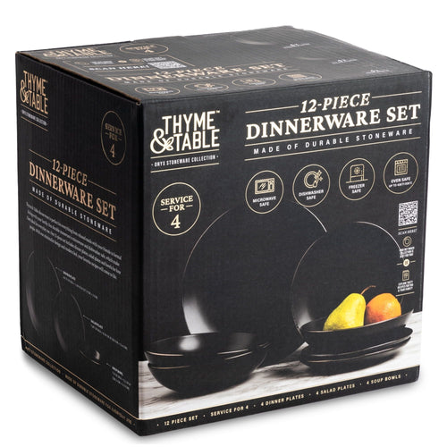 Thyme & Table Dinnerware Black Onyx Stoneware, 12 Piece Set EasyOptionXY LLC