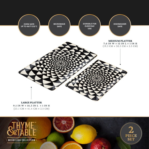 Thyme & Table Stoneware Serve Platter 2-Piece Set, Medallion EasyOptionXY LLC