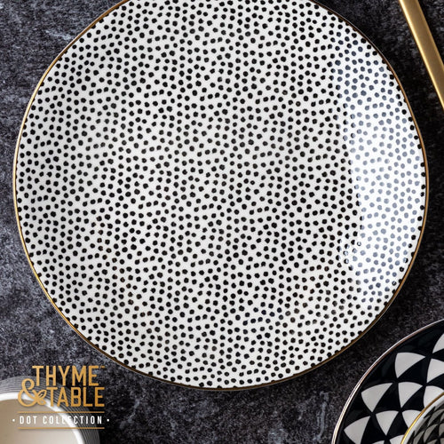 Thyme & Table Dinnerware Black & White Dot Stoneware Round Salad Plate EasyOptionXY LLC