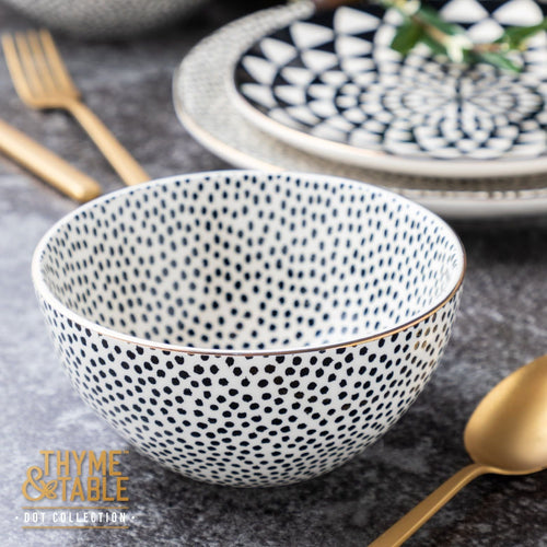 Thyme & Table Dinnerware Black & White Dot Stoneware Round Bowl EasyOptionXY LLC
