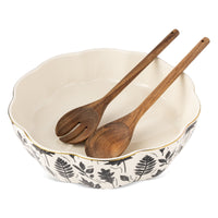 Thyme & Table Harvest 3-Piece 2.5 QT Serving Bowl with Acacia Serving Spoon and Fork Set EasyOptionXY LLC