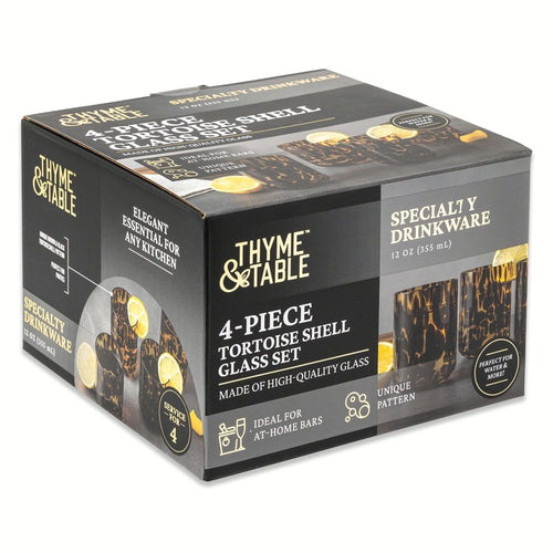 Thyme & Table 4-Piece 12oz Tortoise Black Drinking Glass Set EasyOptionXY LLC