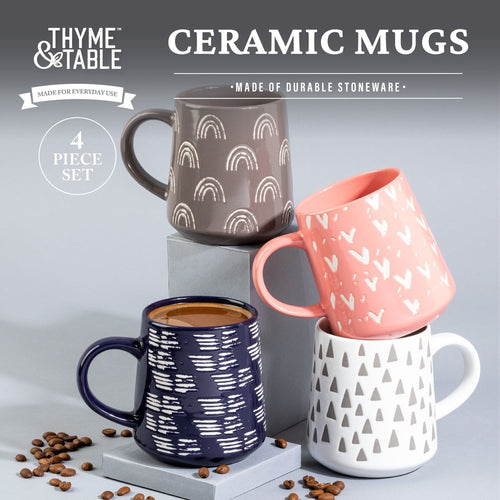 Thyme & Table Assorted Stoneware Coffee Mugs, 16 fl oz, Set of 4 EasyOptionXY LLC