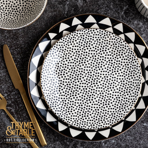 Thyme & Table Black & White Dot Stoneware Plate EasyOptionXY LLC