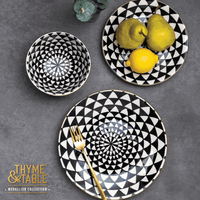 Thyme & Table Dinnerware Black & White Medallion Stoneware Round Salad Plate EasyOptionXY LLC