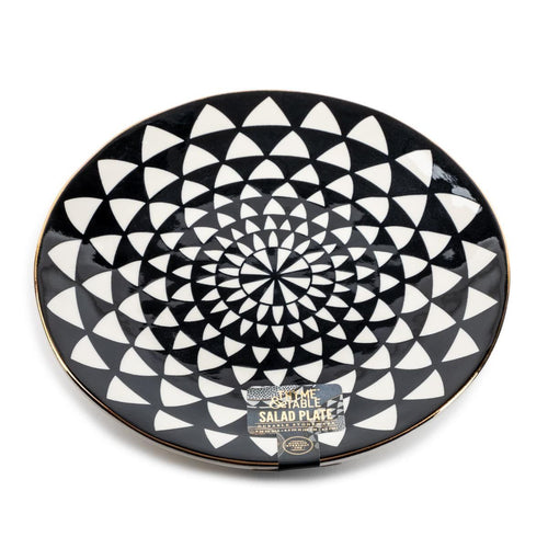 Thyme & Table Dinnerware Black & White Medallion Stoneware Round Salad Plate EasyOptionXY LLC