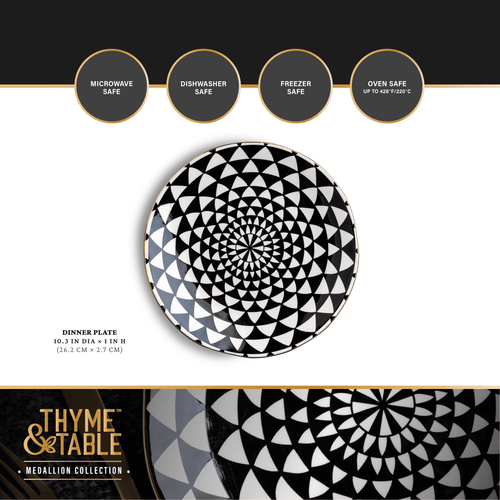 Thyme & Table Dinner Medallion, Black and White EasyOptionXY LLC