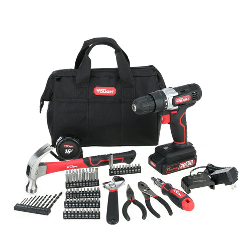 Hyper Tough 20V Max Lithium-Ion 3/8 inch Cordless Drill, 71-Piece Home Tool Set, 1.5Ah Lithium-Ion Battery & Charger, Bit Holder, & Storage Bag EasyOptionXY LLC