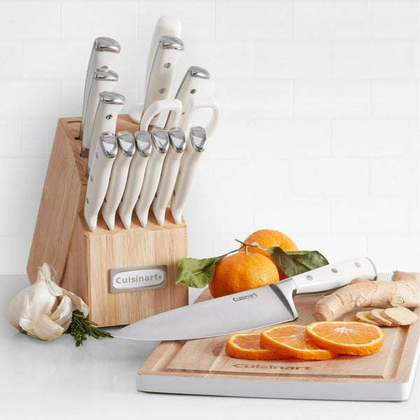 Cuisinart Classic Forged Triple Rivet 15-Piece Cutlery Set with Block, White and Stainless EasyOptionXY LLC