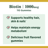 Nature's Bounty Biotin Gummies; Multi-Flavored; 1000 mcg; 110 Count EasyOptionXY LLC