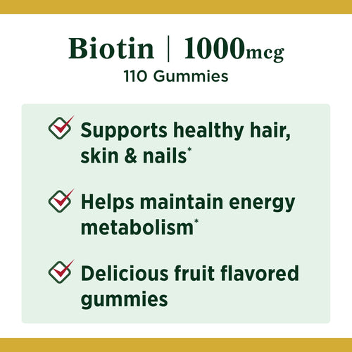 Nature's Bounty Biotin Gummies; Multi-Flavored; 1000 mcg; 110 Count EasyOptionXY LLC