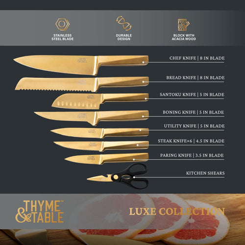 Thyme & Table 15-Piece Knife Block Set with Knife Sharpener EasyOptionXY LLC