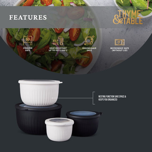 Thyme & Table 8-Piece Mixing Bowl Set, Black and Cream EasyOptionXY LLC