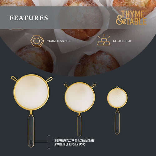 Thyme & Table 3-Piece Fine Mesh Gold Strainer Set EasyOptionXY LLC