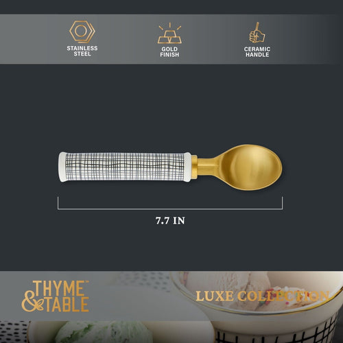Thyme & Table Gold Finish Ice Cream Scoop with Ceramic Cross-Hatch Handle EasyOptionXY LLC