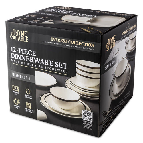 Thyme & Table Everest Collection 12-Piece Stoneware Dinnerware Set, White EasyOptionXY LLC