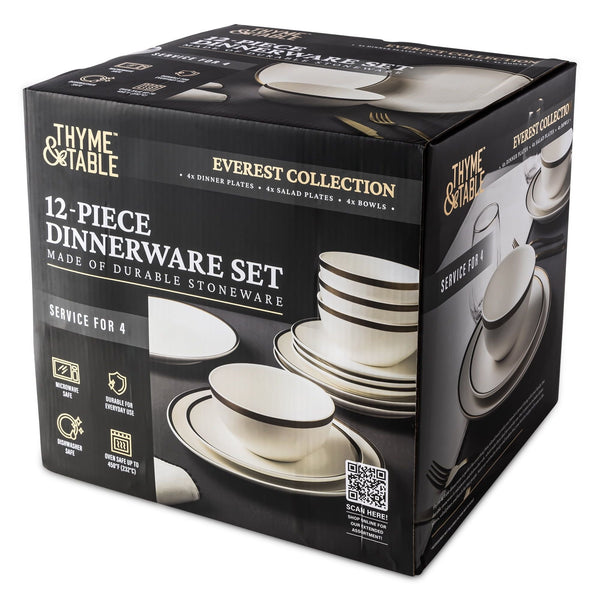 Thyme & Table Everest Collection 12-Piece Stoneware Dinnerware Set, White EasyOptionXY LLC