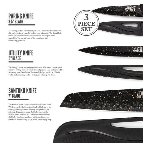 Thyme & Table Non-Stick Coated High Carbon Stainless Steel Speckled Kitchen Knives, 3 Piece Set EasyOptionXY LLC