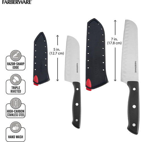 Farberware Edgekeeper Self-Sharpening Triple Riveted 5-inch & 7-inch Santoku Knife Set, 4-Piece, Black EasyOptionXY LLC