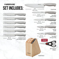 Farberware 13Piece Stainless Steel Knife Block Set Built in Sharpener in Drawer Steak Knives Natural EasyOptionXY LLC