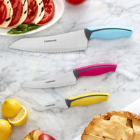 Farberware Precise Slice 3 Stainless Steel Piece Chef Knife Set Aqua, Pink, and Yellow EasyOptionXY LLC