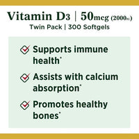Nature's Bounty 2000 IU Vitamin D3 Softgels; 50 mcg; 150 Count; 2 Pack EasyOptionXY LLC