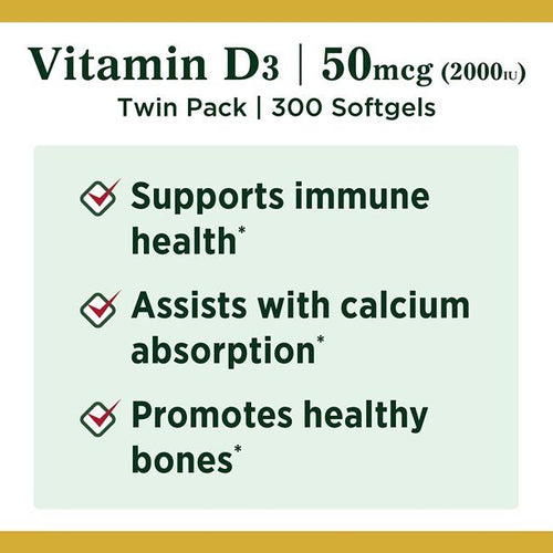 Nature's Bounty 2000 IU Vitamin D3 Softgels; 50 mcg; 150 Count; 2 Pack EasyOptionXY LLC