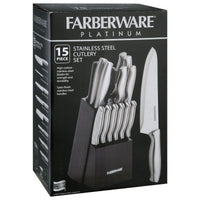 Farberware High-Carbon Stamped Stainless Steel Knife Block Set, 15-Piece, Black 2 EasyOptionXY LLC