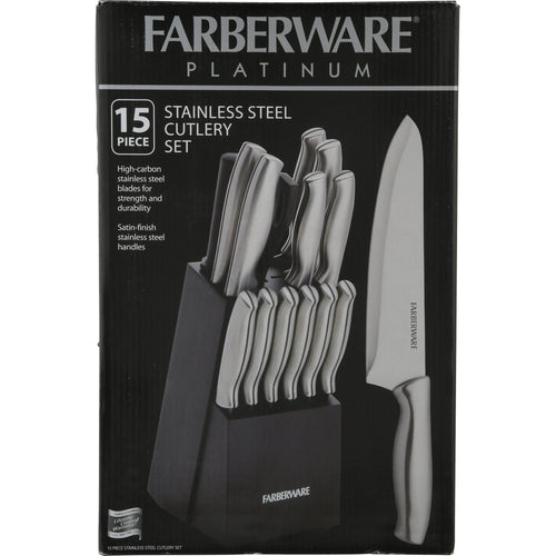 Farberware High-Carbon Stamped Stainless Steel Knife Block Set, 15-Piece, Black 2 EasyOptionXY LLC