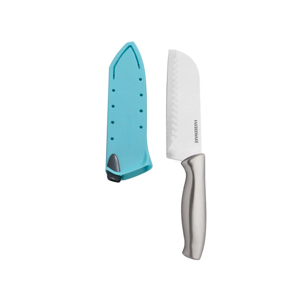 Farberware 5-inch Santoku Knife with Edgekeeper Aqua Sleeve, Stamped Stainless Steel Handle EasyOptionXY LLC