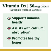 Nature's Bounty 2000 IU Vitamin D3 Softgels; 50 mcg; 150 Count EasyOptionXY LLC