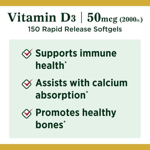 Nature's Bounty 2000 IU Vitamin D3 Softgels; 50 mcg; 150 Count EasyOptionXY LLC