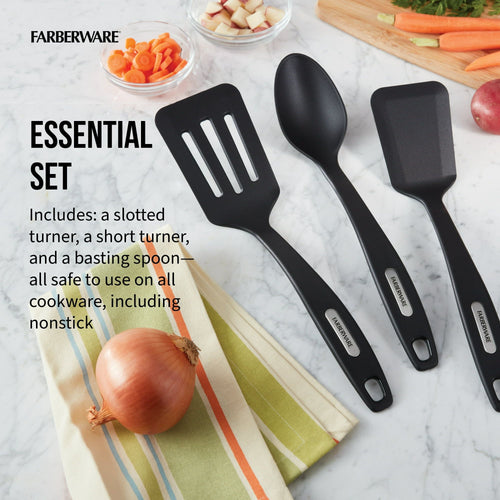 Farberware Set of 3 Nylon Tools, Slotted Turner, Short Turner, Basting Spoon Black EasyOptionXY LLC