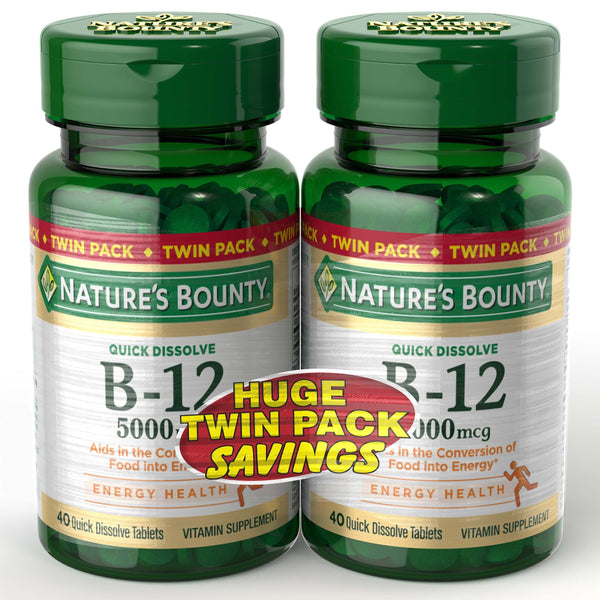 Nature's Bounty Vitamin B12 Supplement; 5000 mcg; 40 Count; Pack of 2 EasyOptionXY LLC