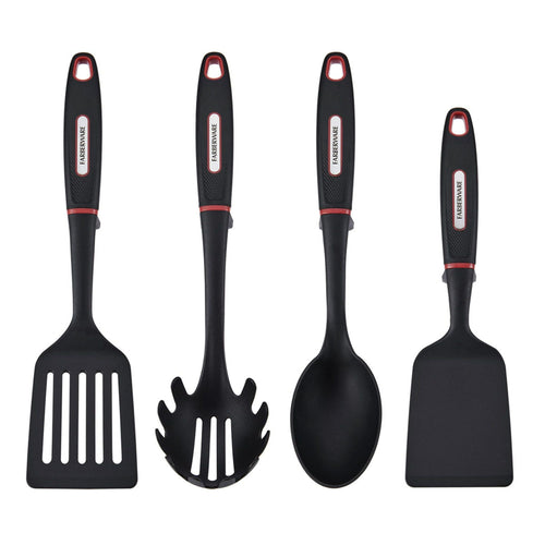 Farberware Soft Grips Set-4 Slotted Turner, Turner, Basting Spoon, and Pasta Server, Black EasyOptionXY LLC